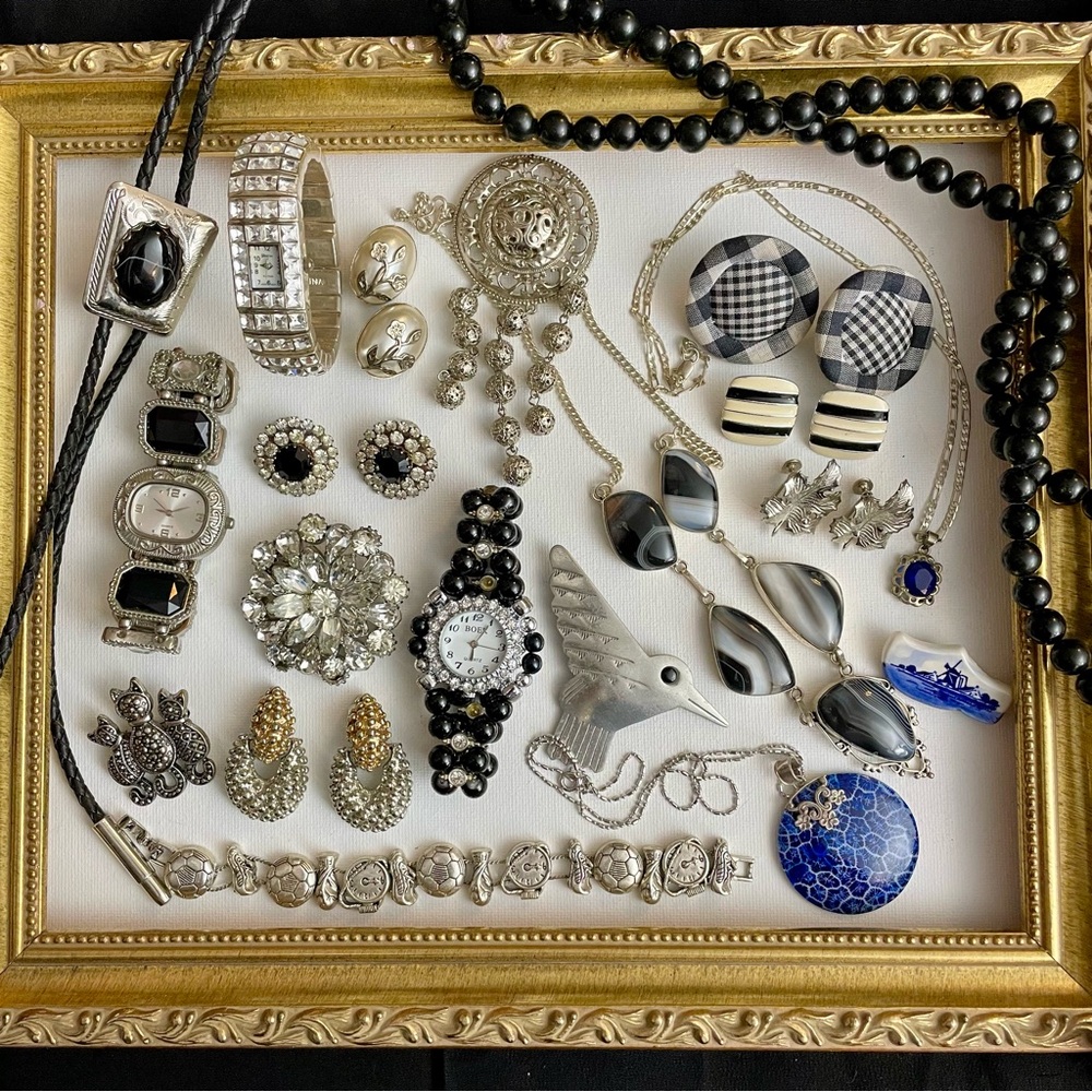 Vintage jewelry lot 925 silver Mixed western 20 pcs brooches bolo earrings watch